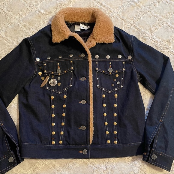 Coach Denim Shearling Embellished Jacket, NWOT. Size 6. - Picture 4 of 14